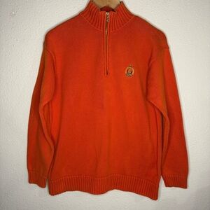 Lauren Ralph Lauren 1/4-zip Sweater Orange Cotton Ribbed 90’s Women’s Size Large